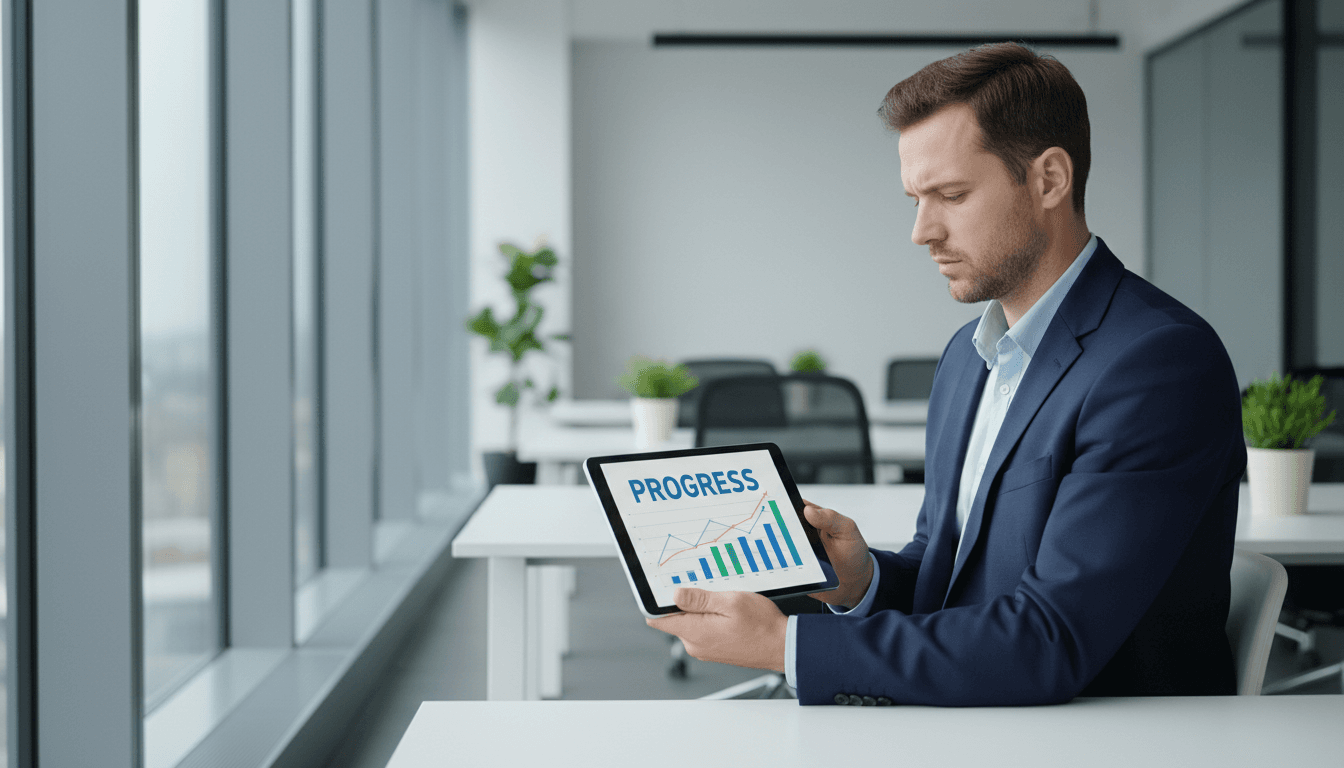 professional consultant reviewing payment data on tablet in bright office